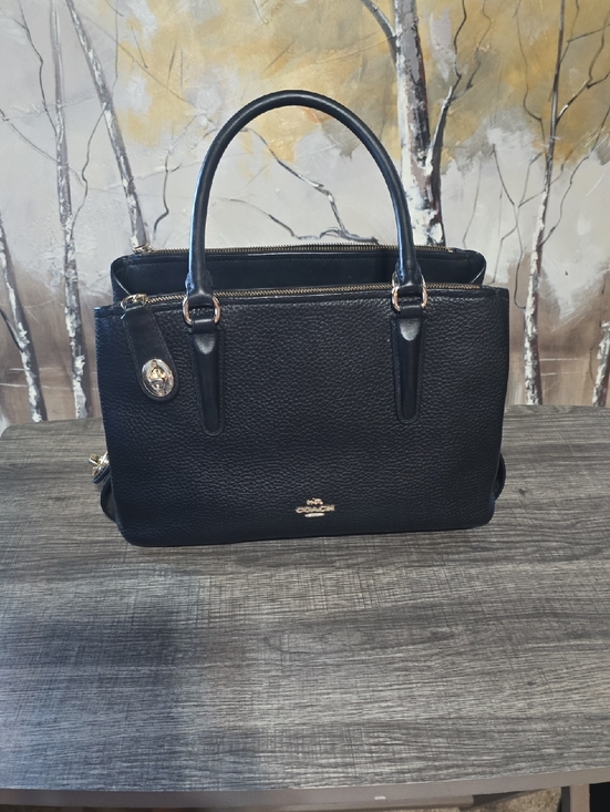 Coach Handbags - Coach Brooklyn 28 Black Pebbled Leather Satchel with Gold Hardware